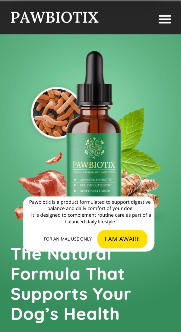 Pawbiotix probiotic supplement designed to support digestive balance and daily comfort of dogs